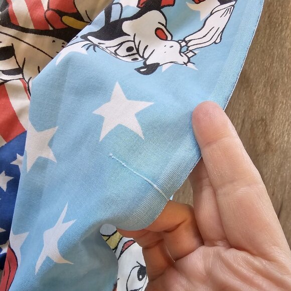 Vintage 1976 Disney Mickey Twin Bed Sheet Set FLAT FITTED Patriotic Fabric Blue - Picture 4 of 8